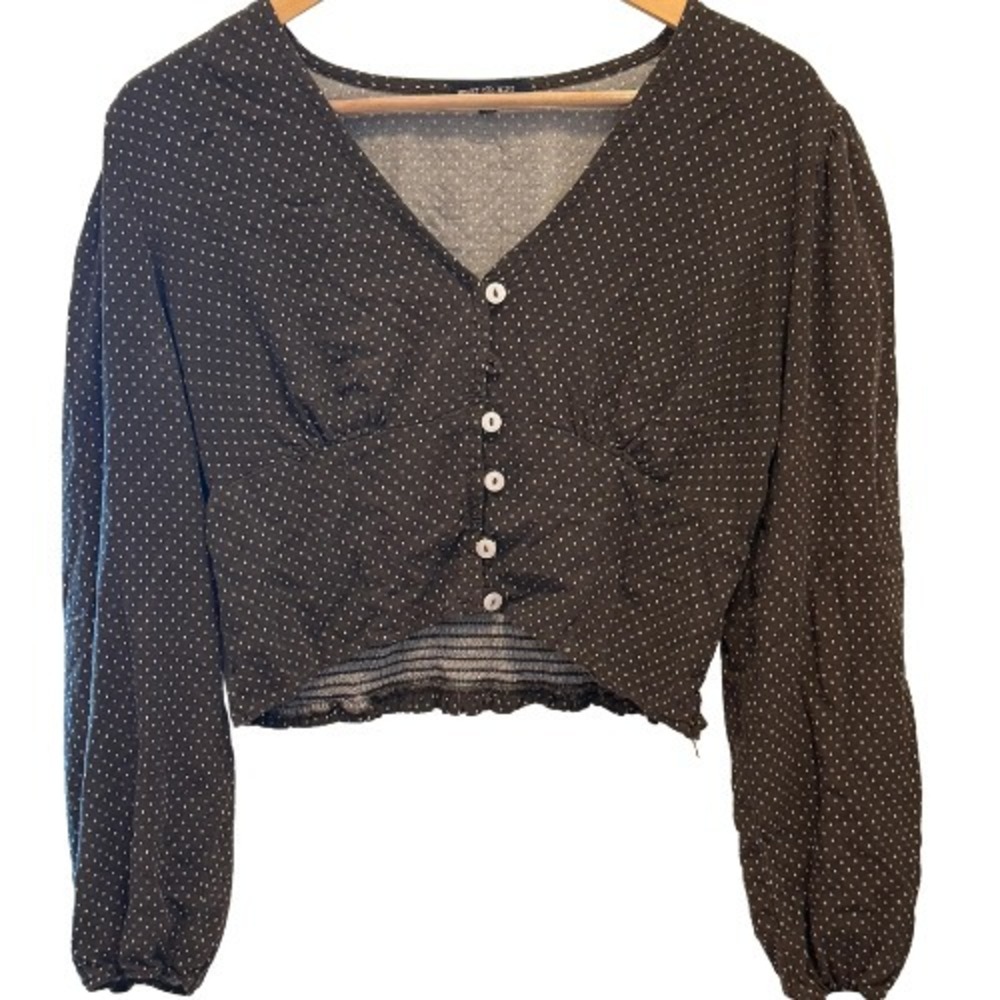 Hearts & Hips Vintage Y2K Milkmaid Crop Top Brown Polka‎ Dot Coquette L